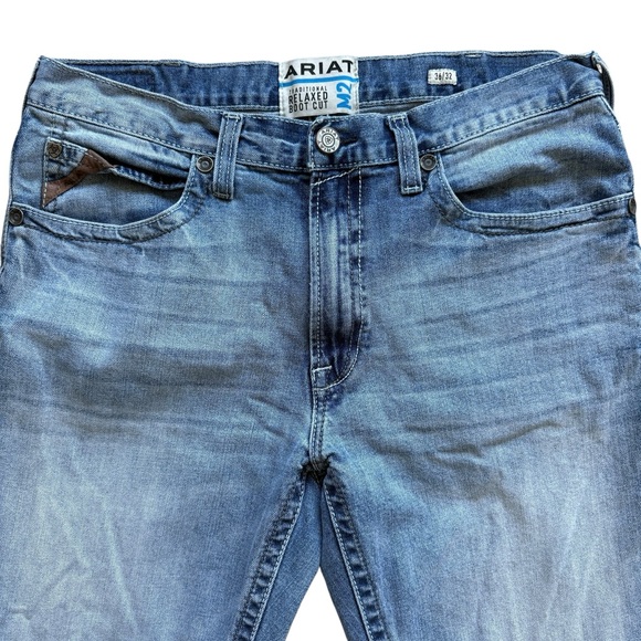 Ariat M2 Men's 36x32 Relaxed Bootcut Jeans Blue Denim Light Wash Western Stretch - Picture 6 of 16